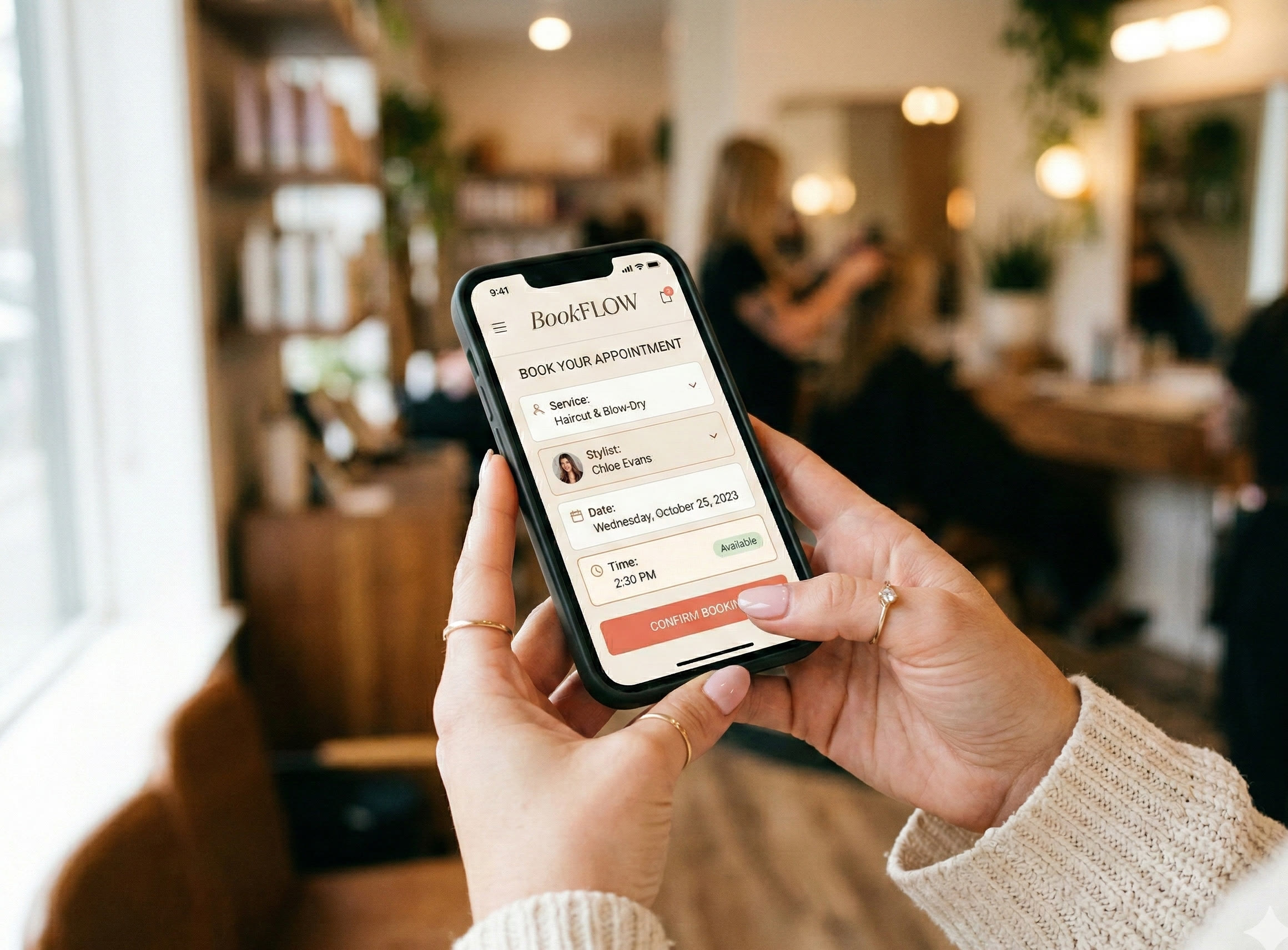 Client booking an appointment through BookFlow on their phone