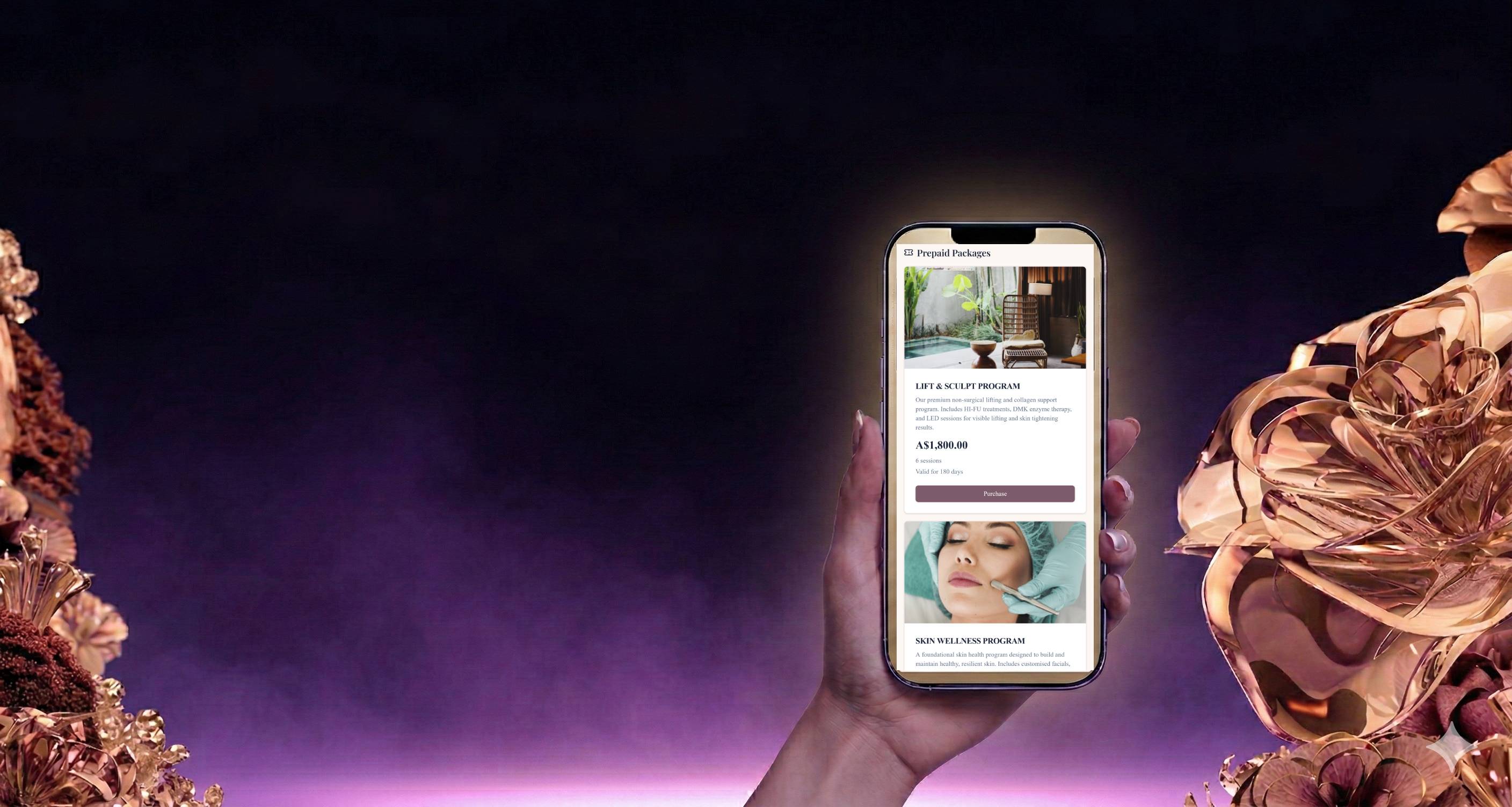 Luxurious crystal formations with salon booking app